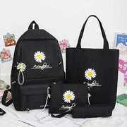 Black Daisy Print 4-Piece Student Bag Set