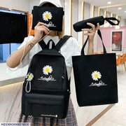 Black Daisy Print 4-Piece Student Bag Set